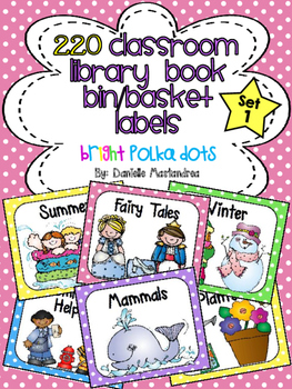 Preview of Classroom Library Labels | Book Bin Labels | Bright Polka Dots Theme | Set 1