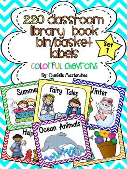 Preview of Classroom Library Labels | Book Bin Labels | Colorful Chevron | Set 1