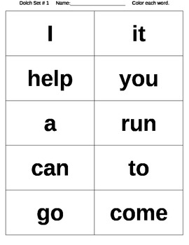 Preview of Dolch Words Flashcards: Excel