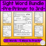 220 Sight Word Practice Worksheets Bundle : Pre-Primer thr
