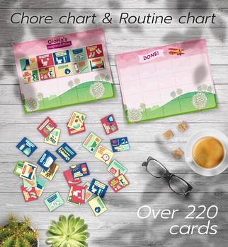 Preview of 220+cards Editable kids chore chart with routines cards and chore cards. Bundle.