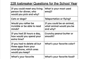Preview of 228 Icebreakers for students