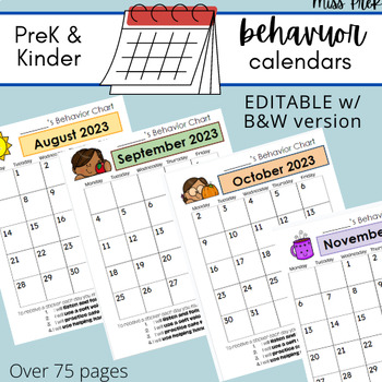 Preview of 23/24 Preschool/Kindergarten Behavior Charts/Calendars Stickers Communication