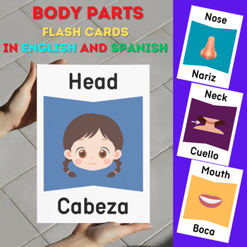 23 Bilingual Body Parts Flashcards in Spanish and English by SSILA GAIA