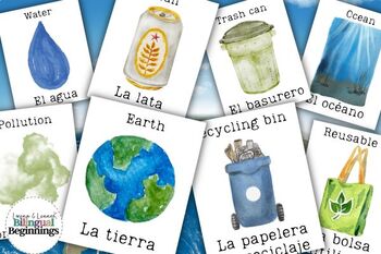 Preview of 23 Bilingual Earth Day Flashcards in Spanish and English