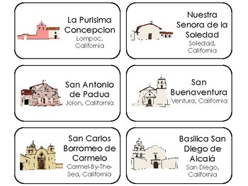 Preview of 23 California Missions Printable Flashcards. Preschool-5th Grade US History.