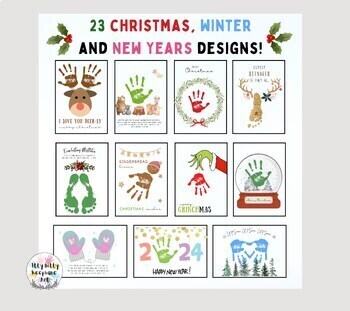 Preview of 23 Christmas and New Years Handprint Art Craft Printable Templates / Grinch