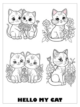 Preview of 23 Cute Cat With Floral Flower Coloring Pages