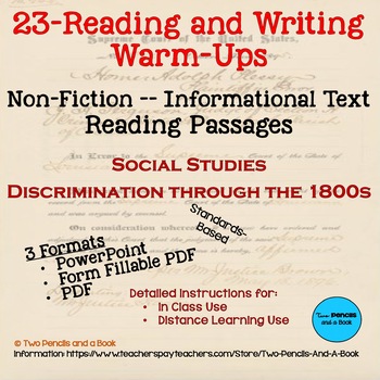 Preview of 23 Daily Reading Warm-Ups Social Justice & Discrimination: Standards-Based