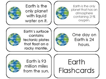 Preview of 23 Earth Printable Solar System Astronomy Facts Flashcards.