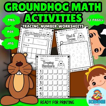 Preview of 23 Groundhog Day Activities: Tracing Number, Coloring, Matching Worksheets