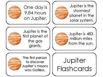 Preview of 23 Jupiter Printable Solar System Facts Astronomy Flashcards.