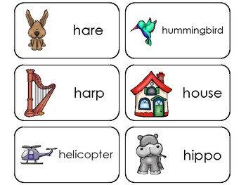 23 Letter Hh Printable Picture and Word Flashcards. Preschool-Kindergarten