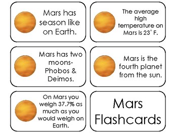 Preview of 23 Mars Printable Solar System Facts Astronomy Flashcards.