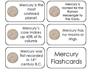 Preview of 23 Mercury Printable Solar System Astronomy Facts Flashcards.