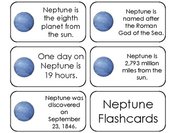 Preview of 23 Neptune Printable Solar System Facts Astronomy Flashcards.