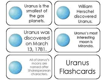 Preview of 23 Uranus Printable Planet Astronomy Solar System Facts Flashcards.