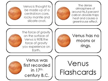 Preview of 23 Venus Printable Planet Facts Astronomy Flashcards.