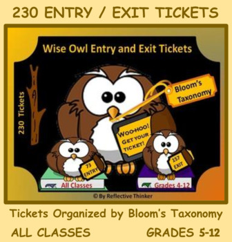 Preview of 230 Entry and Exit Tickets: Organized by Bloom's Taxonomy, Critical Thinking