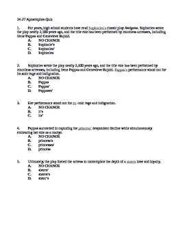 Preview of 24-27 Apostrophes Quiz / ACT-SAT-CCR Test Practice