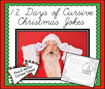 Preview of 24 Cursive Christmas and Winter Jokes Practice for Google