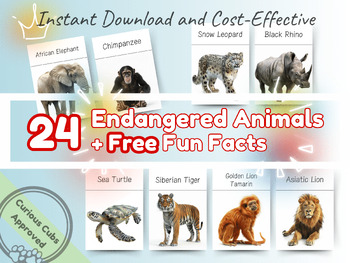 Preview of 24 Endangered Animals, Fun Facts, Montessori Flashcards, Educational Flash Cards