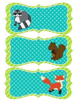 forest animal name tags teal and lime by the project