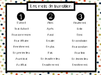 transition words for essay in french