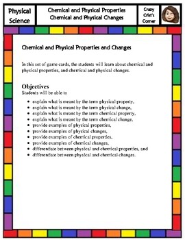 Preview of 24 Game Cards - Chemical/Physical Properties & Changes