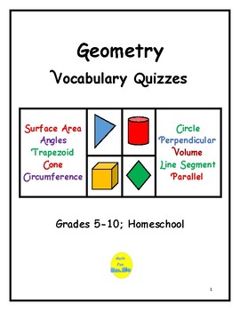 Preview of 24 Geometry Vocabulary Quizzes
