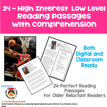 Preview of 24 High Interest - Low Level Reading Comprehension Passages Grades 5-12