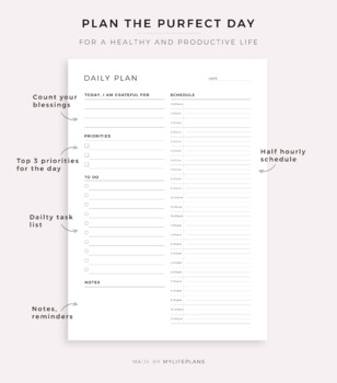 24 Hour Daily Planner, Daily To Do List for Work / Personal Life, Printable
