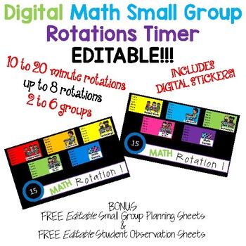 Preview of Digital Math Small Group Rotation Board w/Timers EDITABLE Bundle w/Bonus Freebie