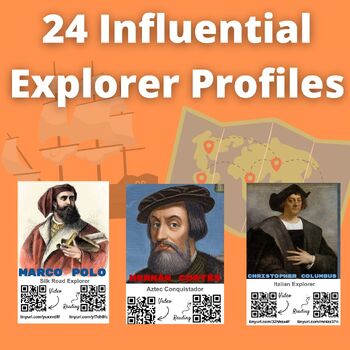 Preview of 24 Influential Explorer Profiles (QR VIDEO/READING) + Worksheet