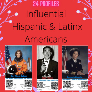 Preview of 24 Influential Hispanic & Latinx American Figures (QR VIDEO/READING & WORKSHEET)