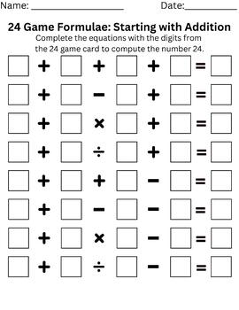 Preview of 24 Math Card Game Formulas