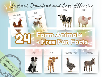 Preview of 24 Farm Animals Montessori Flashcards with Fun Facts, Educational Flash Cards