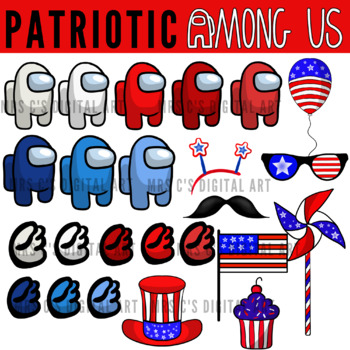 Preview of 24 Patriotic Among us clipart, 4th of July, Memorial day, Among us clipart