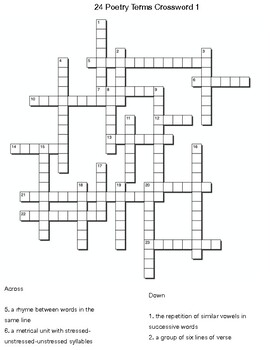 24 Poetry Terms Crossword by Northeast Education TpT