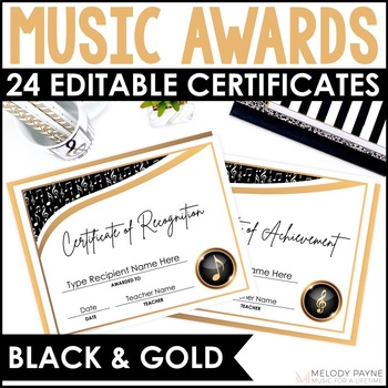 Preview of 24 Printable Editable Music Awards Certificates for Piano Recitals & Music Class