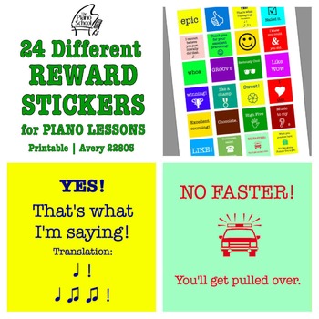 24 printable reward stickers for piano music lessons by the piano school