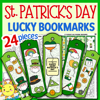 Preview of 24 St Patricks Day COLORING BOOKMARKS PAGES Activities|Spring Easter March Craft