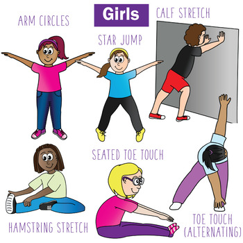 24 Warm Up Stretch Exercises Physical And Health Education Clipart Png Svg