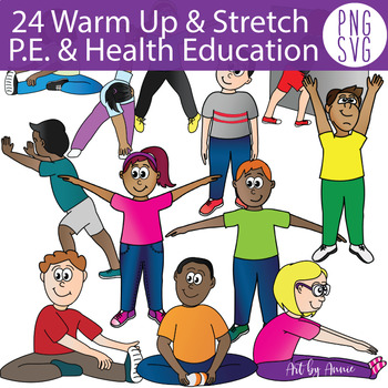 Preview of 24 Warm Up & Stretch Exercises Physical and Health Education Clipart (PNG & SVG)