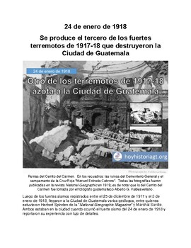 24 de enero de 1918: ocurre otro de los terremotos de 1917-18 enGuatemala