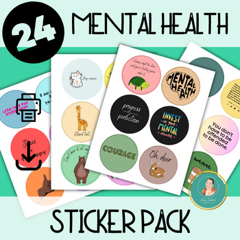 Preview of 24 pack of Mental Health Stickers, Mental Health Printable, Stickers, Wellness