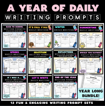 Preview of Daily Writing Prompts Mega Bundle  - 12 Sets - 360 Daily Writing Prompt Pages
