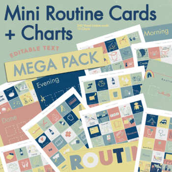 Preview of 240 Editable Mini Routine Cards + 10 Charts | Montessori Routine Cards