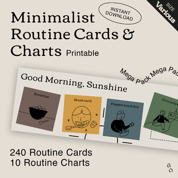 Preview of 240 Minimalist Daily Routine Cards + 10 Charts Mega Pack
