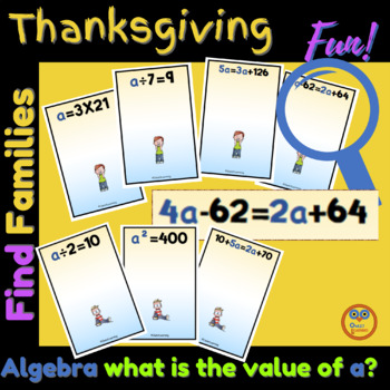 Preview of 240 Thanksgiving Equations - Fun Math Algebra Games to play FAMILIES & SNAP